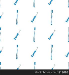 Seamless pattern with toothbrush blue color cartoon isolated on white background. Teeth protection, oral care, dental health concept. Vector illustration for design, web, wrapping paper, fabric.