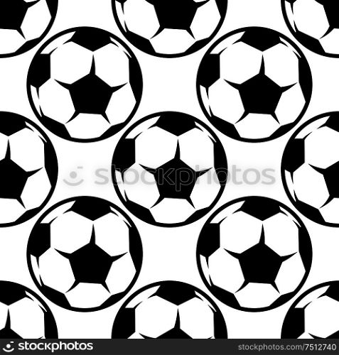 Seamless pattern with traditional soccer balls on white background. For sport game theme design. Seamless football or soccer pattern background