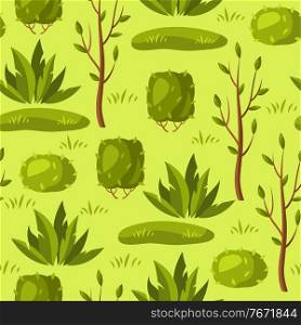 Seamless pattern with trees and bushes. Seasonal garden illustration.. Seamless pattern with trees and bushes.