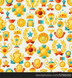 Seamless pattern with trophy and awards in flat design style.