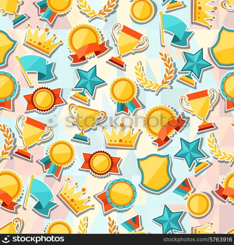 Seamless pattern with trophy and awards stickers.