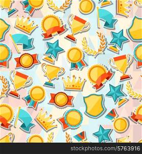 Seamless pattern with trophy and awards stickers.