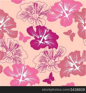 seamless pattern with tropical flower on a pink background