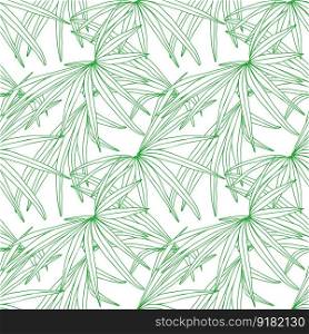 Seamless pattern with tropical leaves line, vector illustration, leaf of plants and palm trees, tropical paradise exotic elements. Jungle palm leaves seamless pattern for surface design, ink hand drawn