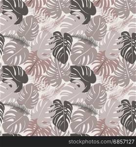 Seamless pattern with tropical monstera leaves. Decorative image of tropical foliage.