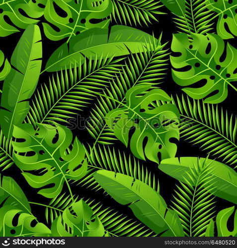 Seamless pattern with tropical palm leaves. Exotic tropical plants. Illustration of jungle nature. Seamless pattern with tropical palm leaves. Exotic tropical plants. Illustration of jungle nature.