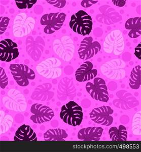 Seamless pattern with tropical plants leaves and monster bubbles. Modern random colors. Ideal for textiles, packaging, paper printing, simple backgrounds and textures.