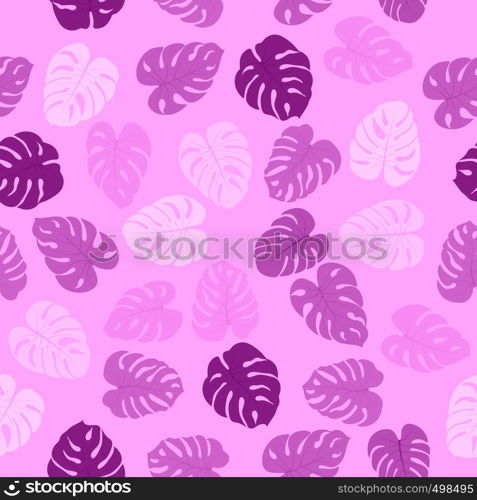 Seamless pattern with tropical plants monster leaves. Modern random colors. Ideal for textiles, packaging, paper printing, simple backgrounds and textures.