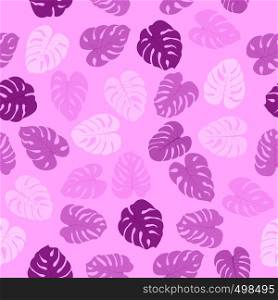 Seamless pattern with tropical plants monster leaves. Modern random colors. Ideal for textiles, packaging, paper printing, simple backgrounds and textures.