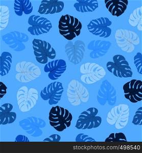 Seamless pattern with tropical plants monster leaves. Modern random colors. Ideal for textiles, packaging, paper printing, simple backgrounds and textures.