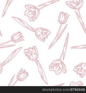 Seamless pattern with tulip flowers. Beautiful decorative plants. Natural background.. Seamless pattern with tulip flowers. Beautiful decorative plants.