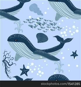 seamless pattern with underwater animals, seaweed and corals. Repeated texture with sea cartoon characters. Colorful childish background.. seamless pattern with underwater animals, seaweed and corals. Repeated texture with sea cartoon characters.