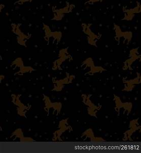 Seamless pattern with unicorns and stars in golden style. Design element for package, clothes decoration, poster, banner, flyer. Vector illustration