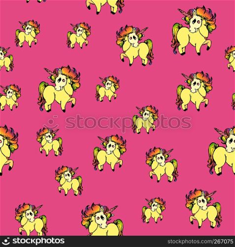 Seamless pattern with unicorns,cute horses on pink background,stock vector illustration. Seamless pattern with unicorns,cute horses on pink background