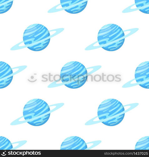 Seamless pattern with Uranus planet isolated on white background. Planet of solar system. Cartoon style vector illustration for any design.