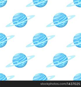 Seamless pattern with Uranus planet isolated on white background. Planet of solar system. Cartoon style vector illustration for any design.