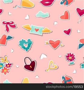 Seamless pattern with Valentine&#39;s and Wedding stickers.