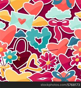 Seamless pattern with Valentine&#39;s and Wedding stickers.