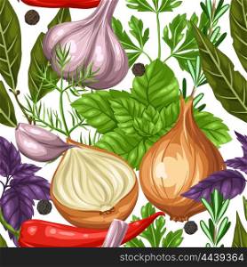 Seamless pattern with various herbs and spices. Seamless pattern with various herbs and spices.