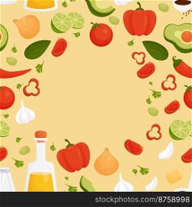 Seamless pattern with vegetables and fruits, healthy food on yellow background. Vector illustration