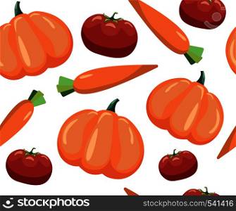 Seamless pattern with vegetables. Tomato, carrot and pumpkin. Vegetables on white background.. Seamless pattern with vegetables. Vegetables on white background. Tomato, carrot and pumpkin