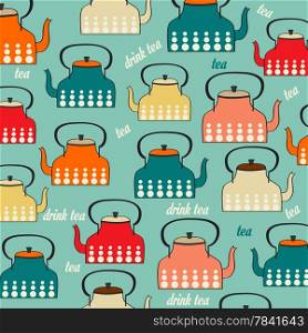 Seamless pattern with vintage Kettles, vector illustration