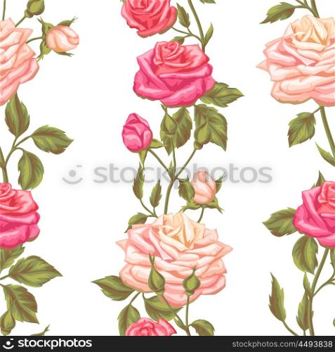 Seamless pattern with vintage roses. Decorative retro flowers. Easy to use for backdrop, textile, wrapping paper, wallpaper.