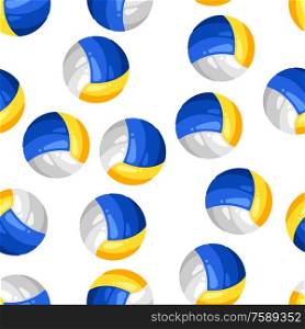 Seamless pattern with volleyball balls in flat style. Stylized sport equipment background.. Seamless pattern with volleyball balls in flat style.