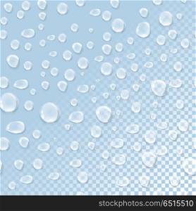 Seamless Pattern with Water Liquid Drops. Seamless pattern with water liquid drops isolated on transparent background. Water splash, droplets. Nature eco sign symbol. Wet and environment, clean droplet, bubble aqua, natural fresh. Vector