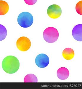 Seamless pattern with watercolor circles on white background.