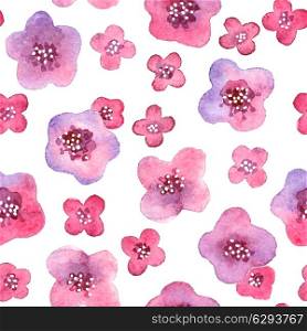 Seamless pattern with watercolor flowers. Vector illustration.