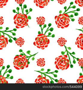Seamless pattern with watercolor roses. Vector illustration with red flowers. Floral background for web page, wedding invitation, save the date card, textile. Seamless pattern with watercolor roses. Vector illustration with red flowers. Floral background
