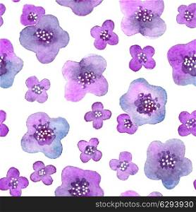 Seamless pattern with watercolor violets. Vector illustration.