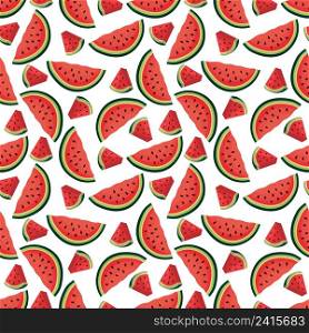 Seamless pattern with watermelon berries and ripe juicy slices. Vector