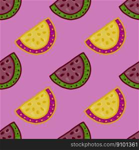 Seamless pattern with watermelon slices. Cute fruit backdrop. Food design for fabric, textile print, wrapping, cover. Vector illustration. Seamless pattern with watermelon slices. Cute fruit backdrop.