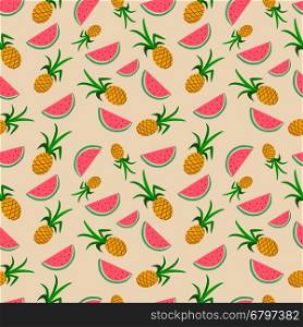 Seamless pattern with watermelons and pineapples. Design element in vector.