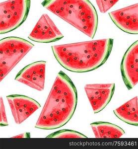 Seamless pattern with watermelons slices. Summer fruit decorative illustration.. Seamless pattern with watermelons slices.