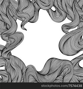 Seamless pattern with wave line curls. Monochrome stripes black and white texture. Wavy abstract fur or hair.. Seamless pattern with wave line curls. Monochrome stripes black and white texture.
