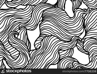 Seamless pattern with wave line curls. Monochrome stripes black and white texture. Wavy abstract fur or hair.. Seamless pattern with wave line curls. Monochrome stripes black and white texture. Wavy abstract hair.