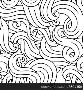 Seamless pattern with wave line curls. Monochrome stripes black and white texture. Swirly abstract fur or hair.. Seamless pattern with wave line curls. Monochrome stripes black and white texture.