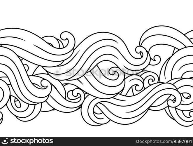 Seamless pattern with wave line curls. Monochrome stripes black and white texture. Swirly abstract fur or hair.. Seamless pattern with wave line curls. Monochrome stripes black and white texture.