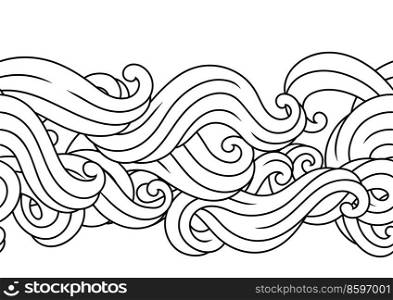 Seamless pattern with wave line curls. Monochrome stripes black and white texture. Swirly abstract fur or hair.. Seamless pattern with wave line curls. Monochrome stripes black and white texture.