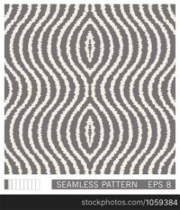 Seamless pattern with wavy grunge lines. Ikat style print. Shibori vector ornament design. Gray striped background. . Seamless pattern with wavy grunge lines. Gray striped background.