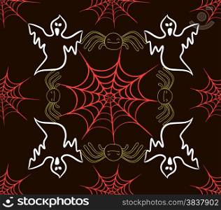 seamless pattern with webs, spider and scarecrow