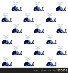 Seamless pattern with whales. Cute marine pattern for baby clothes, fabric, textile, wrapping paper. Cartoon animals vector illustration. Seamless pattern with cute whales