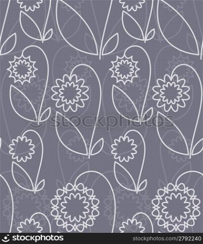 Seamless pattern with white abstract flowers on grey background (can be repeated and scaled in any size)