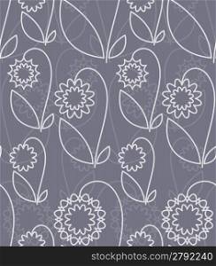 Seamless pattern with white abstract flowers on grey background (can be repeated and scaled in any size)