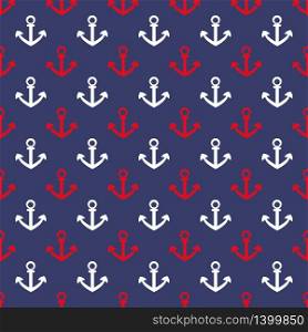 Seamless pattern with white and red anchor on a blue background. Marine print for textile, clothing, wallpaper, scrapbooking. Nautical vector illustration. Seamless pattern marine elements on a white background