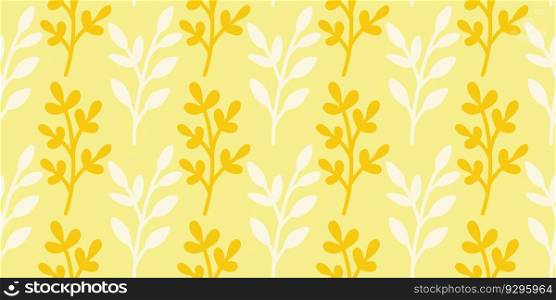 Seamless pattern with white and yellow leaves on yellow background vector illustration
