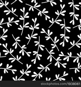Seamless pattern with white branches on black background